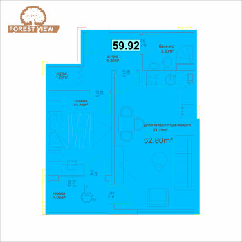 2-стаен апартамент 26 - А - Forest View 59,92 кв. м