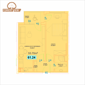 2-стаен апартамент 29 - А - Forest View 61,24 кв. м
