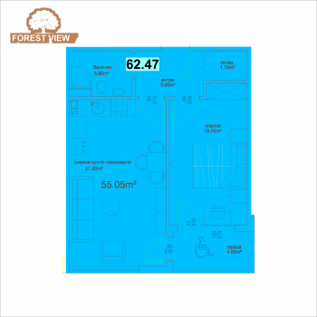 2-стаен апартамент 24 - А - Forest View 62,47 кв. м