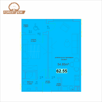 2-стаен апартамент 20 - А - Forest View 62,55 кв. м
